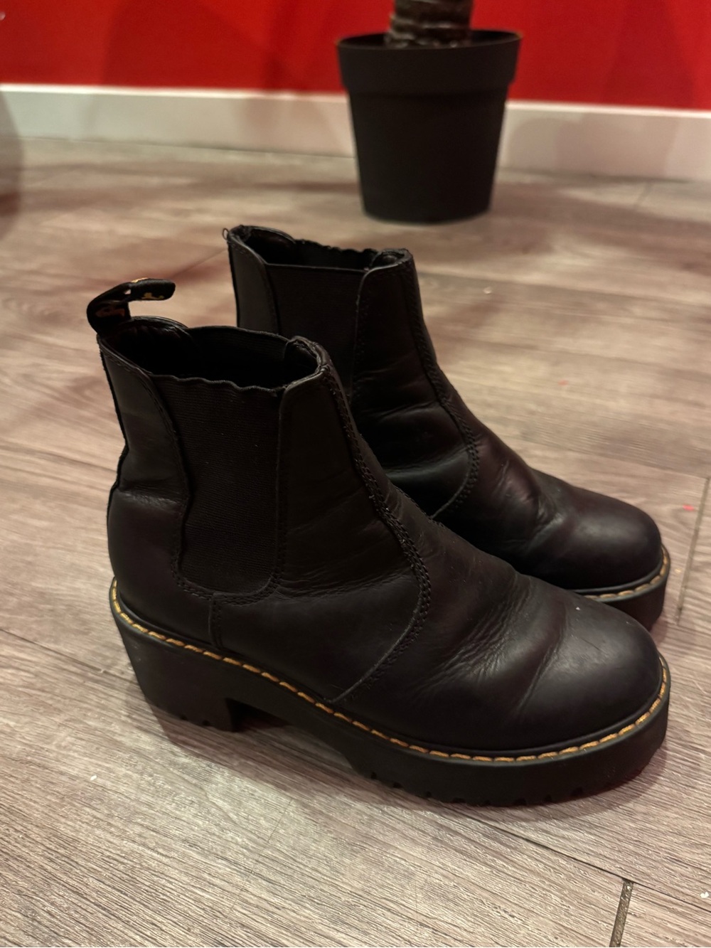 Dr. Martens Black Leather Chelsea Platform Booties